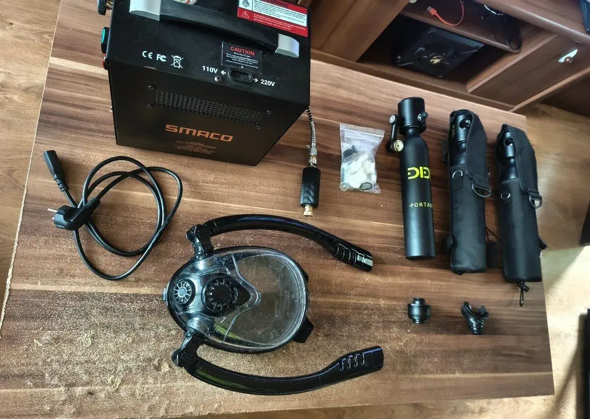 Kompletný potápačsky set: Kompresor SMACO HEAP 1+3 fľaše a m