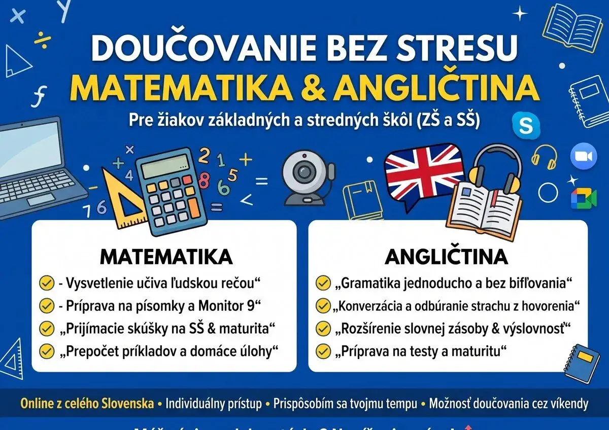 Trpezlivé doučovanie matematiky a angličtiny ZŠ aj SŠ online