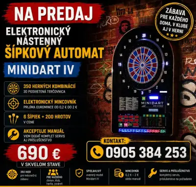 Šípkový automat na mince, elektronický, nástenný, španielsky