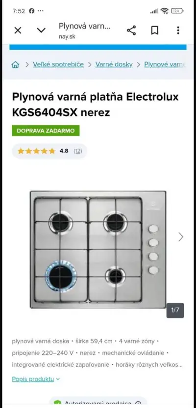 Novú plynovú varnú dosku Electrolux KGS6404SX
