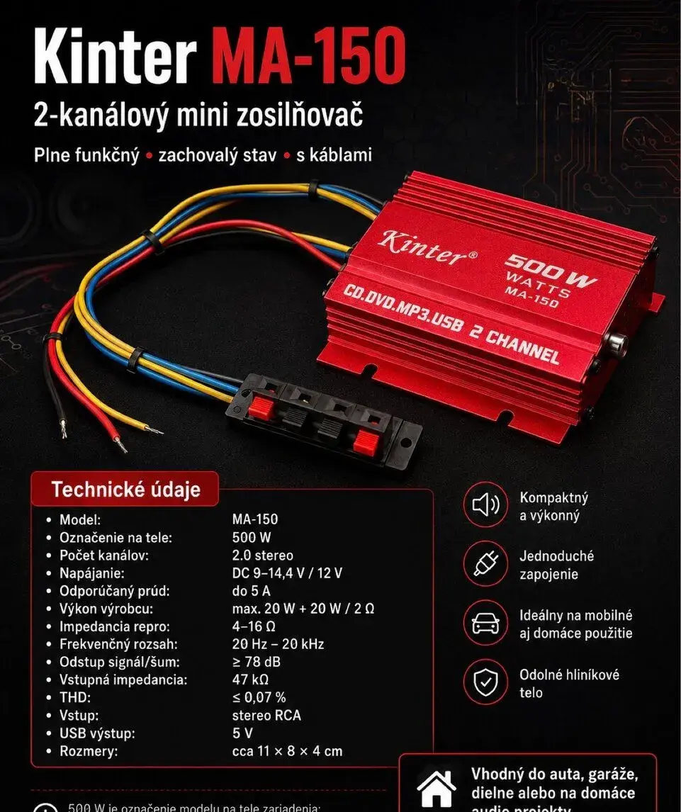 Kinter MA-150 2-kanálový mini zosilňovač – 500 W