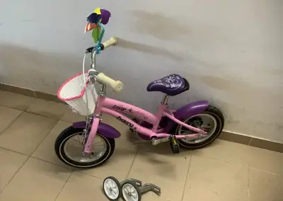Detský bicykel 12" ružový + košík a pomocné kolieska