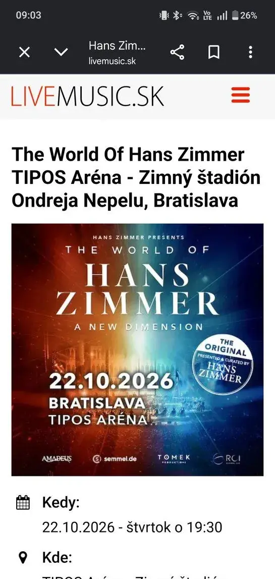 Hans Zimmer Bratislava 22/10