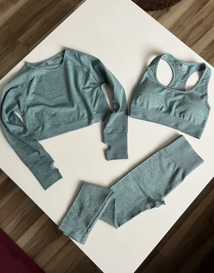 Damsky mentolovy elasticky 3 ks set na cvicenie, vel. M