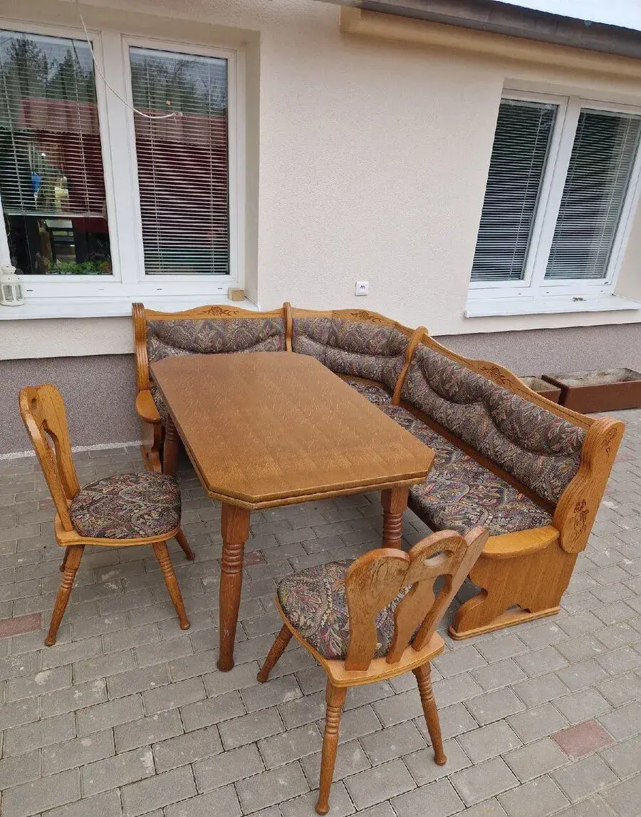 Kuchynský set, rustikálny nábytok, rohová lavica