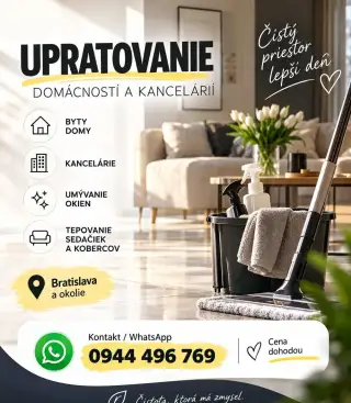 Komplexné upratovanie bytov, domov a umývanie okien BA