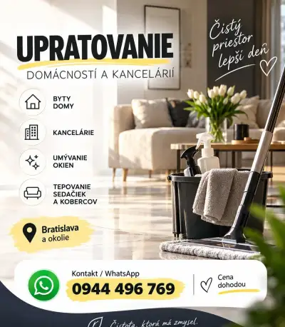 Komplexné upratovanie bytov, domov a umývanie okien BA