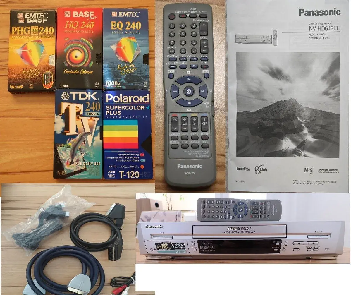 Video VHS Panasonic Diaľkové ovl. DO, kazety, káble