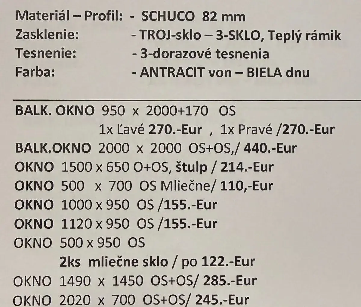 Predaj PVC okná SCHUCO 82mm