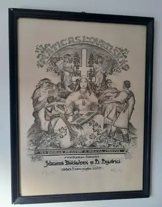 Martin Benka - Matica slovenská - litografia, členský diplom