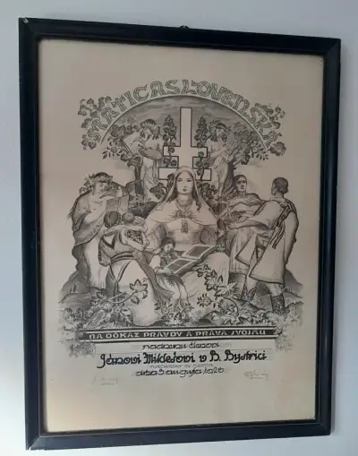 Martin Benka - Matica slovenská - litografia, členský diplom