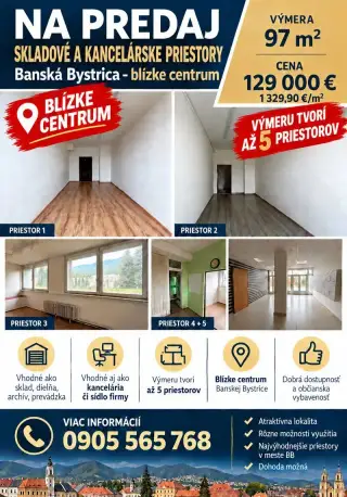 97 m2 - Kancelarske a Skladove priestory na Predaj