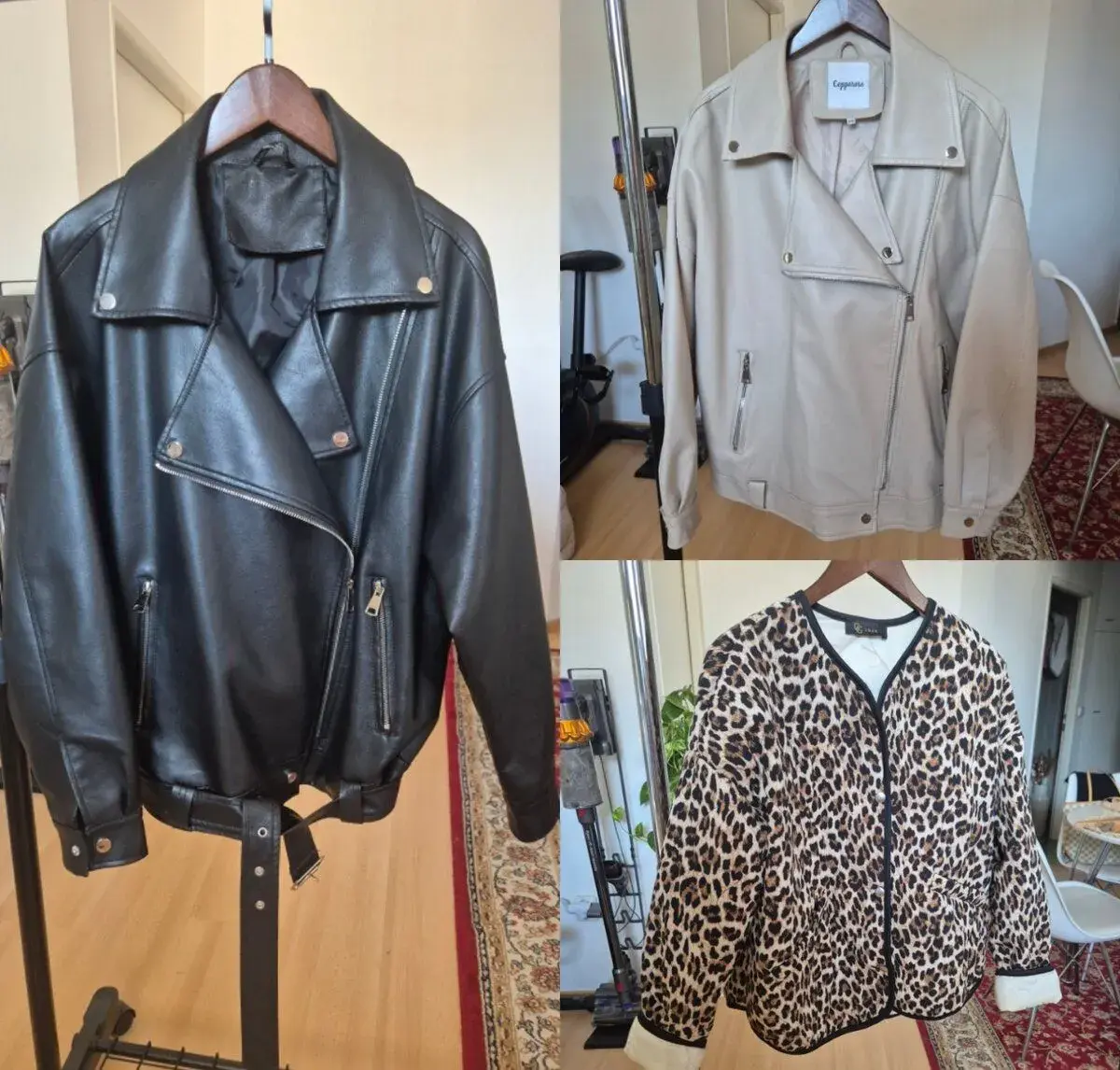 Čierna koženka oversize, béžová S/M a leopardia UNI