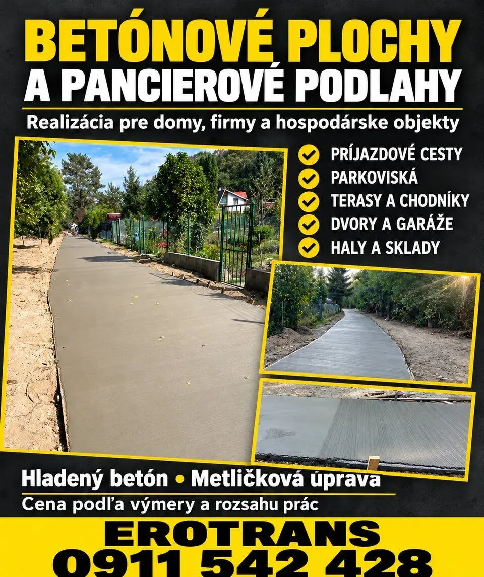 BETÓNOVÉ PODLAHY, PRÍJAZDOVÉ CESTY A PARKOVISKÁ