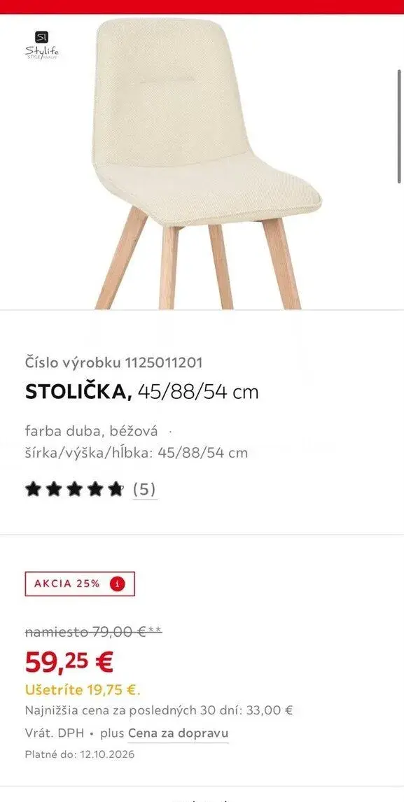 Nové/ nepoužívané stoličky v pôvodnom balení