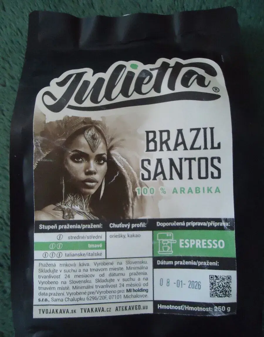 Julietta Brazil Santos čerstvo pražená zrnková káva 250 g