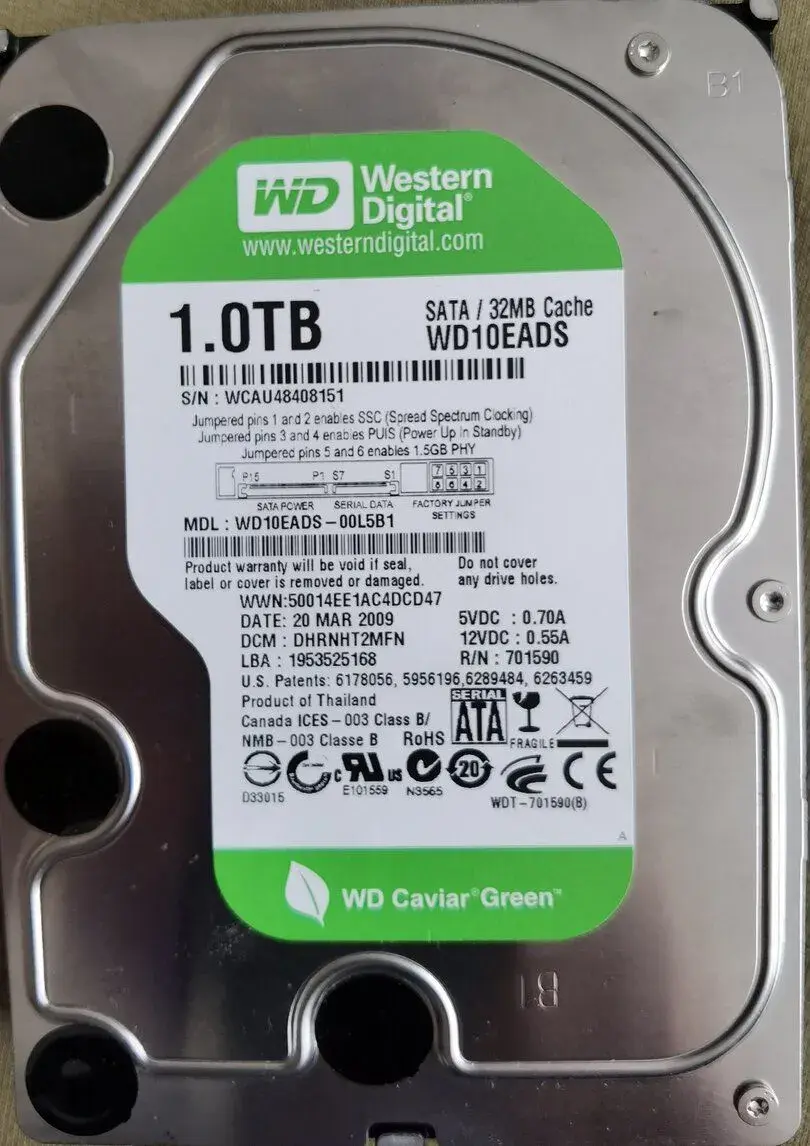 3,5" 1TB HDD WD Green WD10EADS Top stav 403 hod.