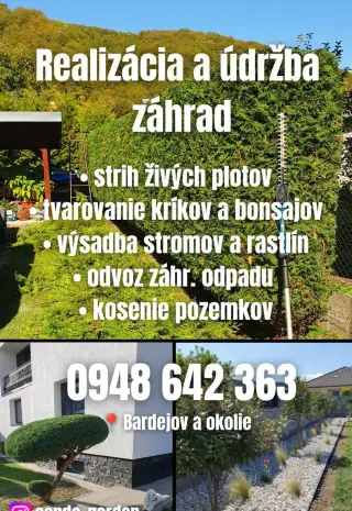 Realizácia a údržba záhrad - Bardejov a okolie
