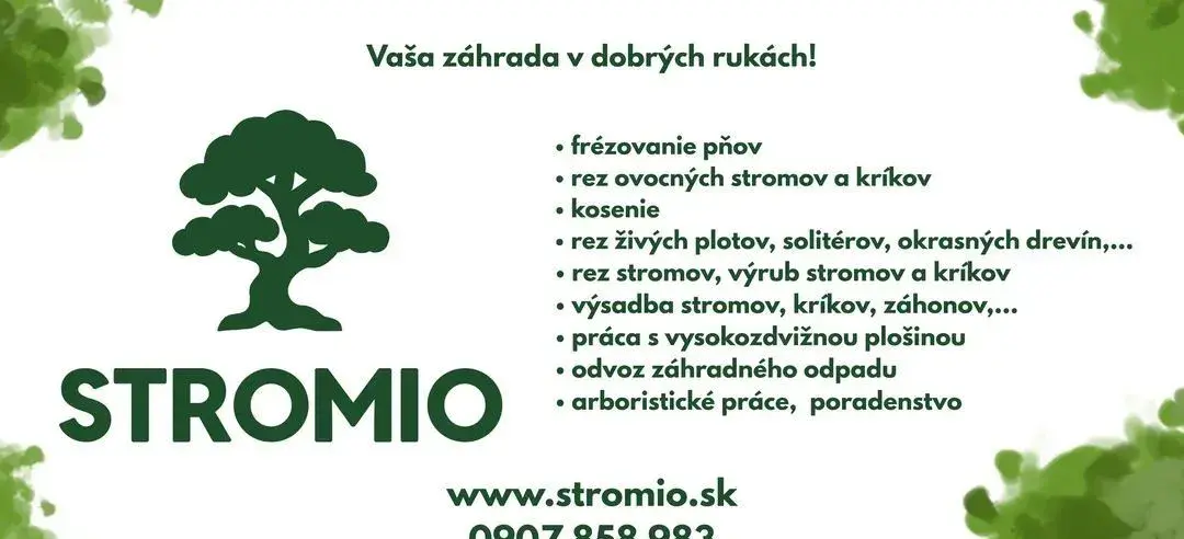 Frézovanie pňov, kosenie, rez ovocných stromov