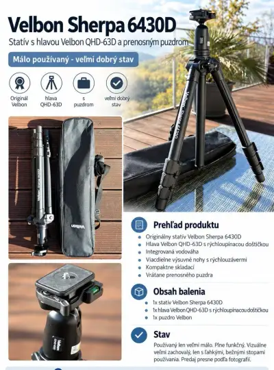 Velbon Sherpa 6430D + QHD-63D - takmer nepoužívaný, s taškou