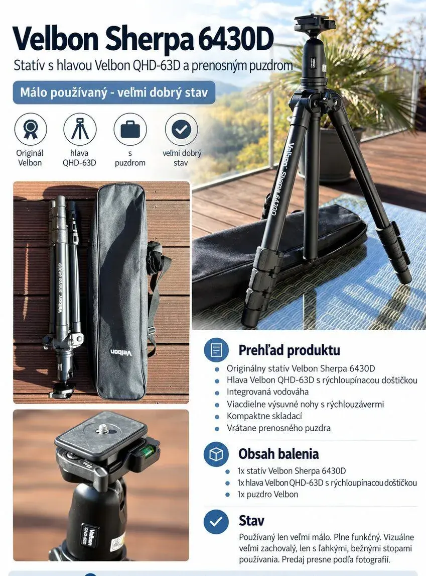 Velbon Sherpa 6430D + QHD-63D - takmer nepoužívaný, s taškou