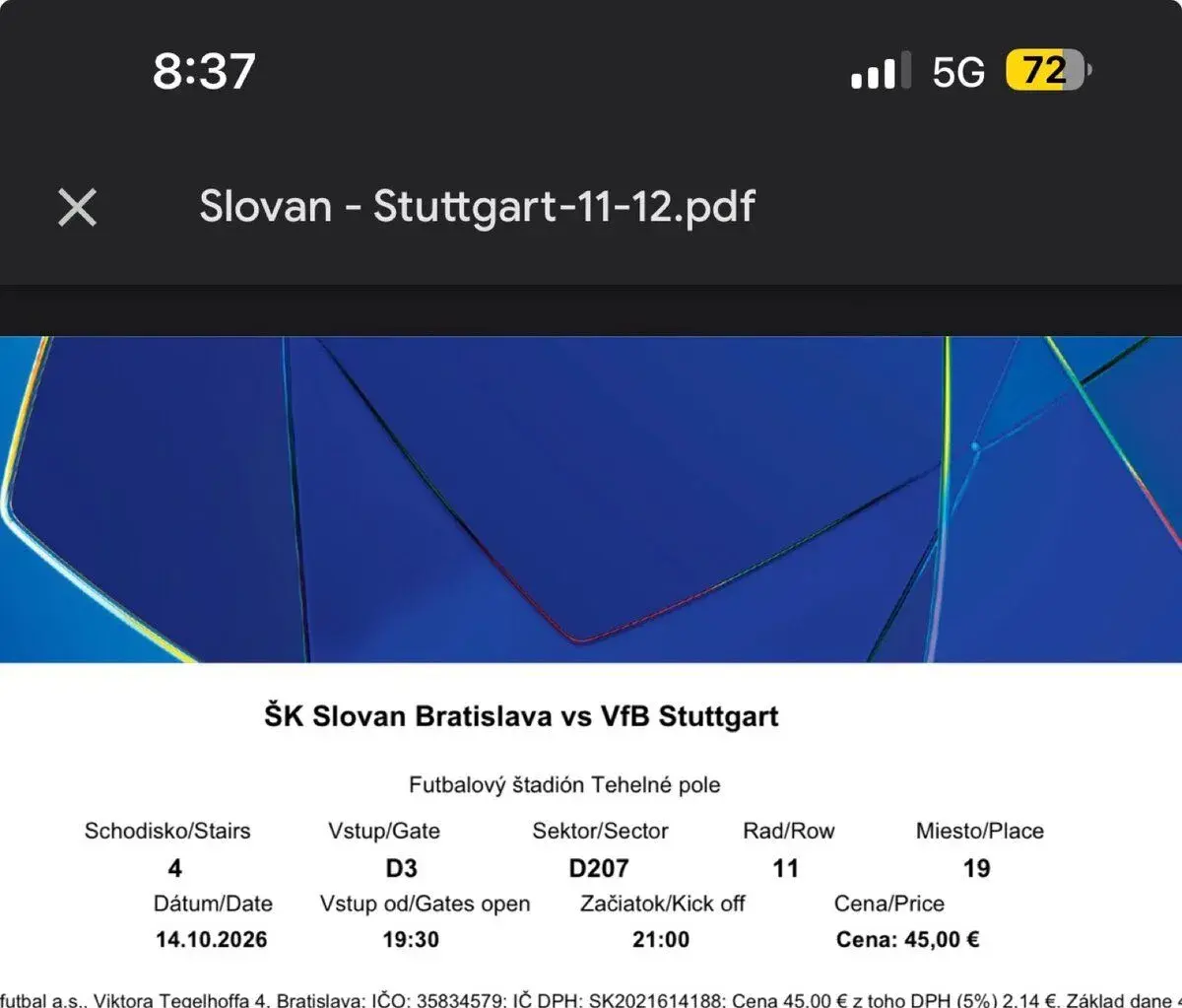 2 listky na dnešný zápas (Slovan-Stuttgart)