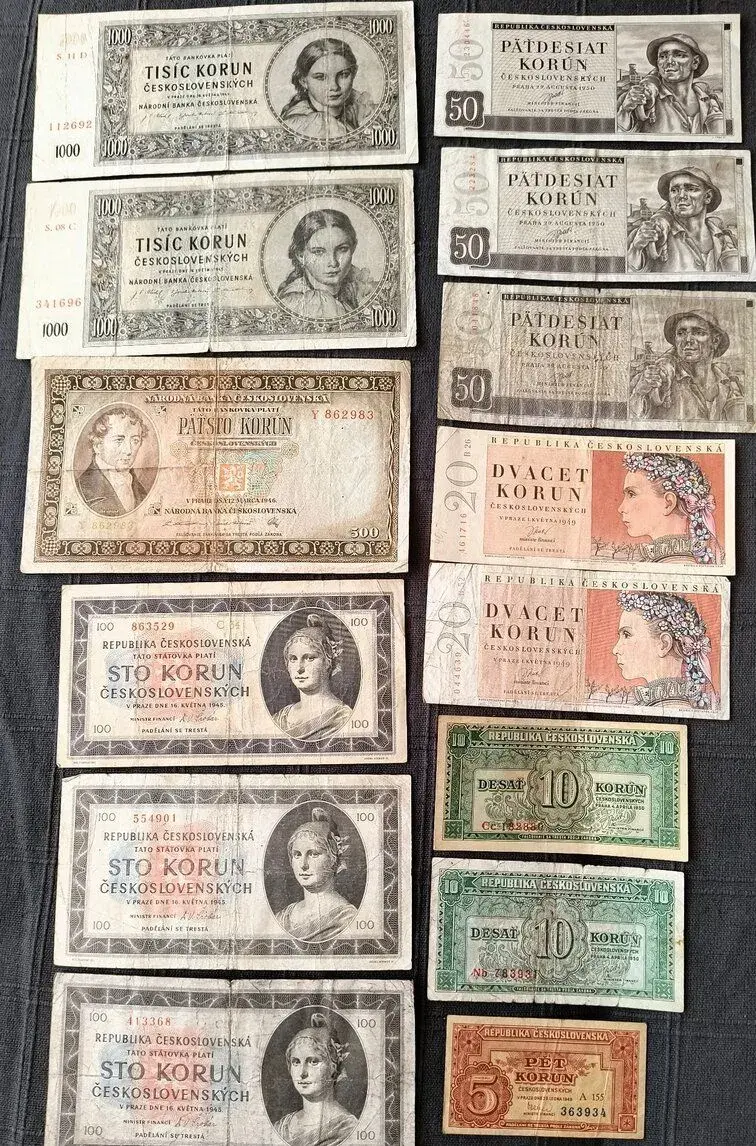 ČESKOSLOVENSKÉ POVOJNOVE BANKOVKY:1945-1950y
