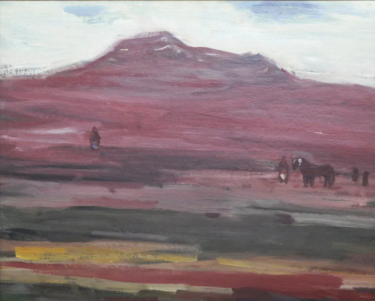 Medvecká Mária, Žena s koňom, okolo 1970, olej, 47x55