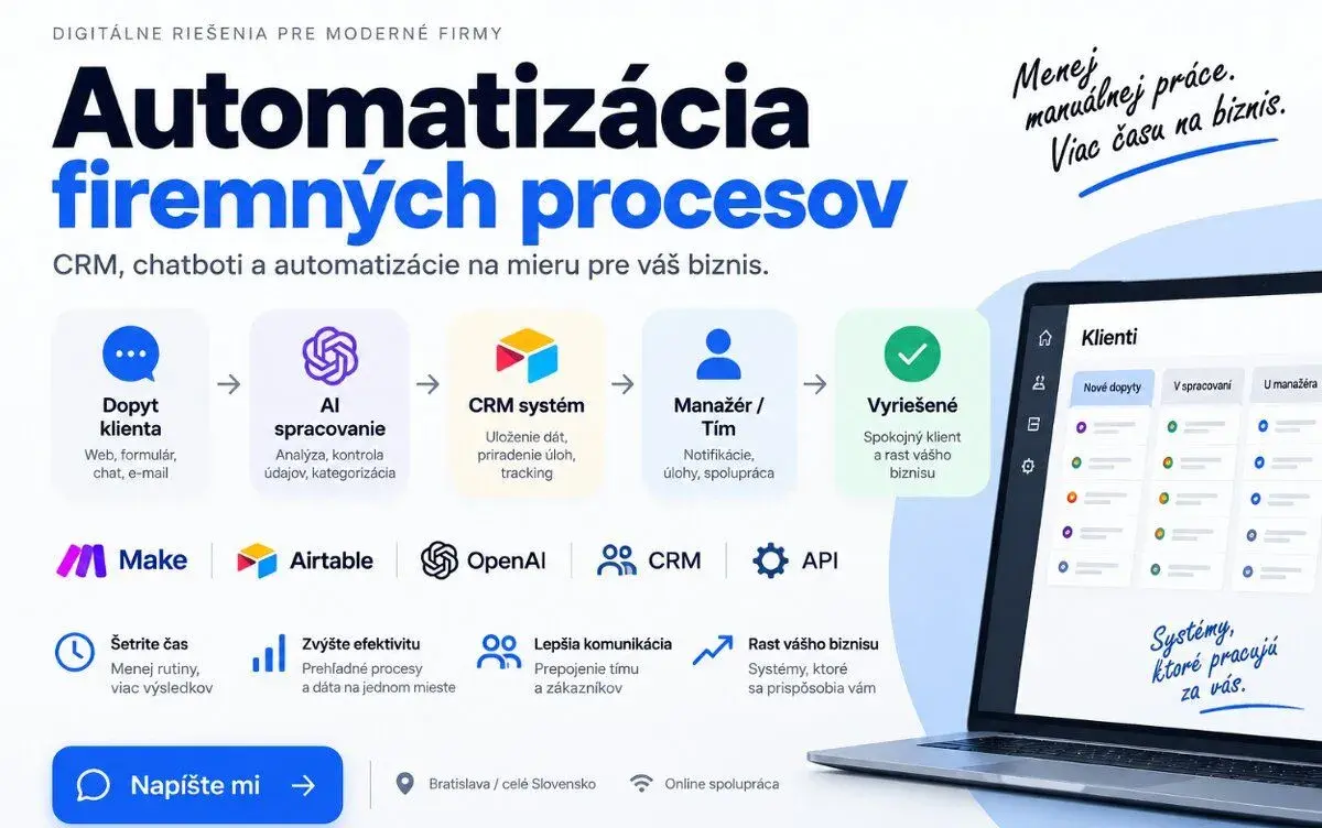 Automatizácia firemných procesov | CRM | Chatboti | Make | A