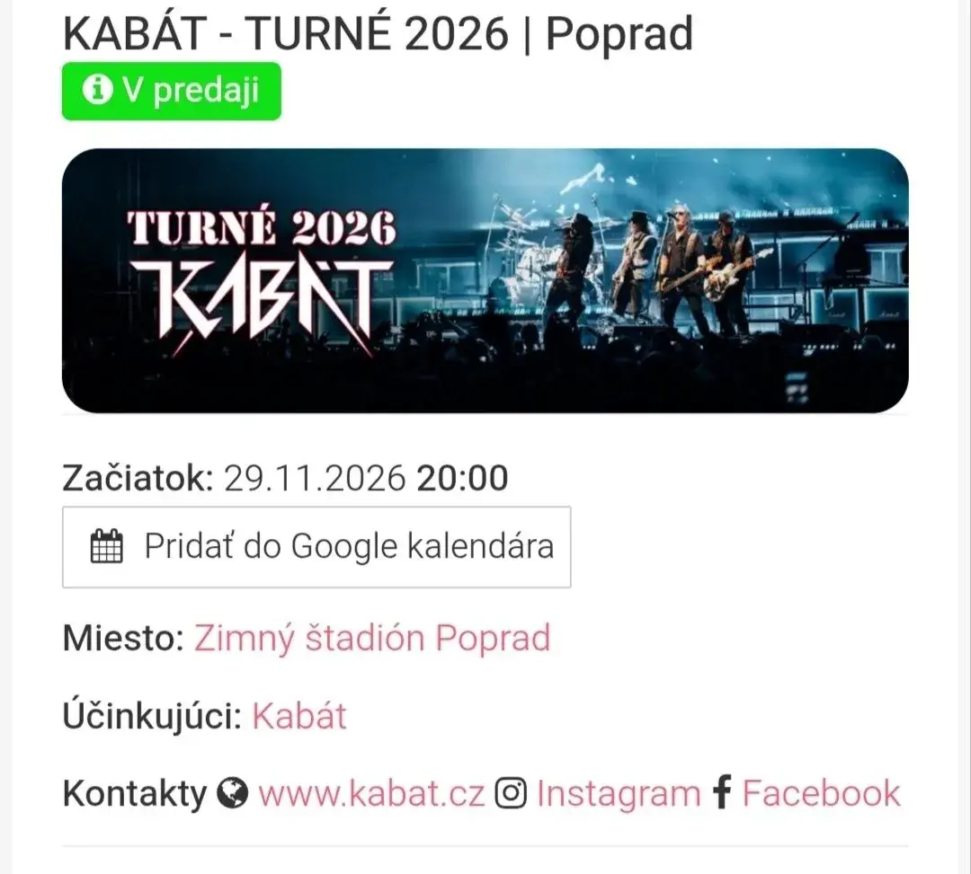 Koncert Kabát Poprad 3ks sedenie