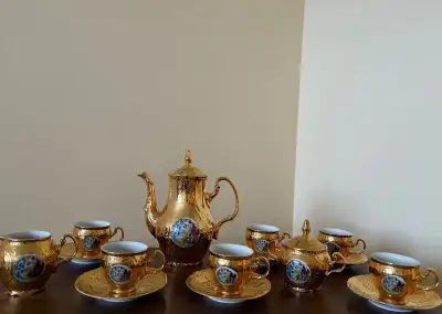 Vintage porcelánová súprava Bernadotte Czechoslovakia, zlaté