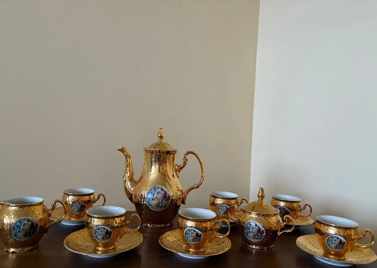 Vintage porcelánová súprava Bernadotte Czechoslovakia, zlaté
