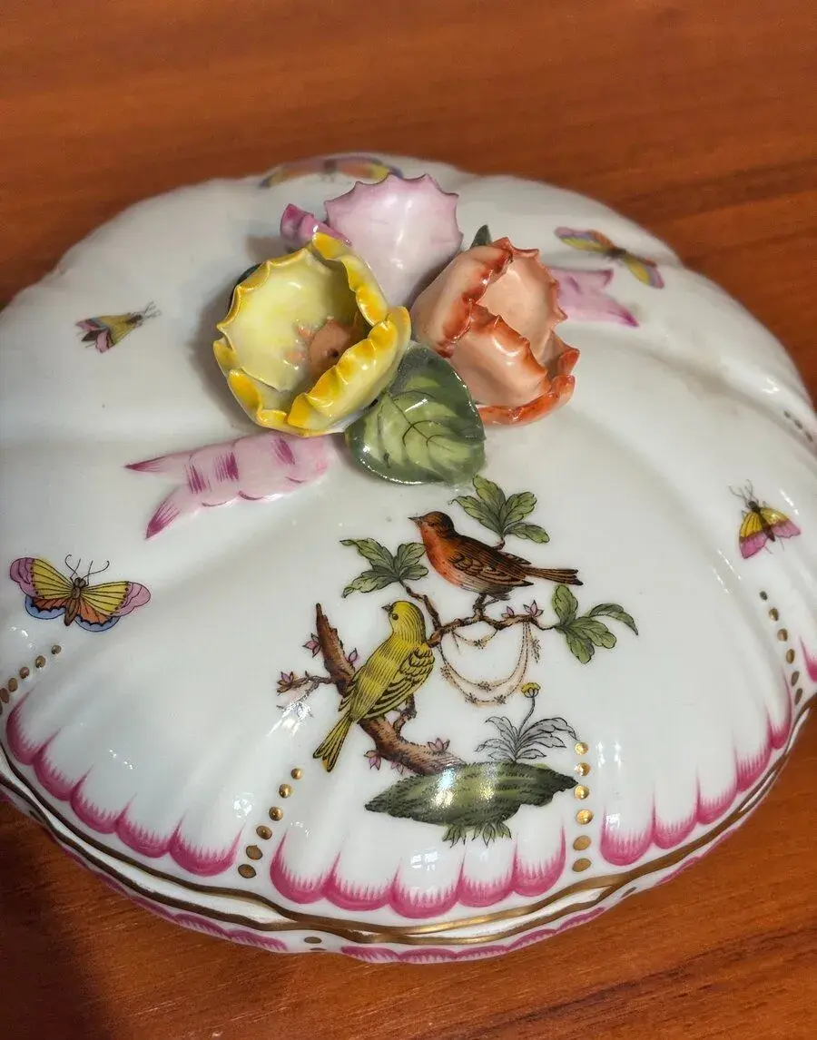 Luxusná porcelánová dóza HEREND - Rothschild Bird (RO) 6170