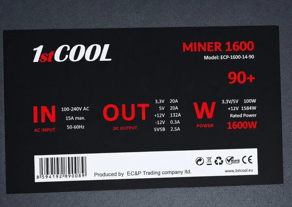 1stCOOL Miner series 90+ 1600W