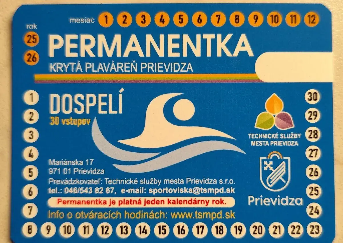 Permanentka krytá plaváreň Prievidza