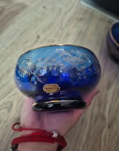 Retro misky kobaltové sklo Bohemia Glass s originálnou etike