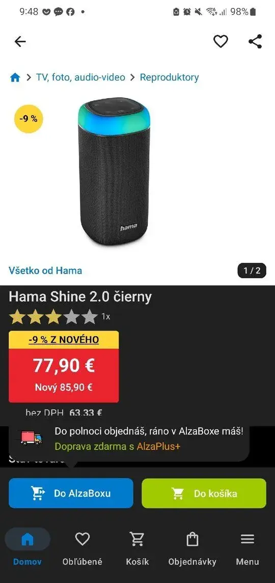 Bloototh reproduktor Hama Shine 2.0 čierny,top stav