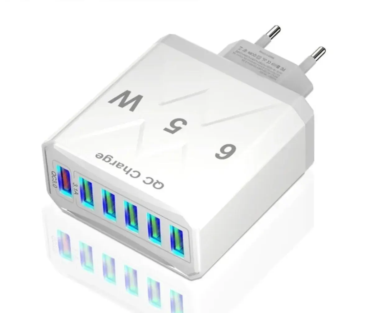 Rýchlonabíjací Adaptér USB-A (QC) + 5 x USB-A - 65W - biely