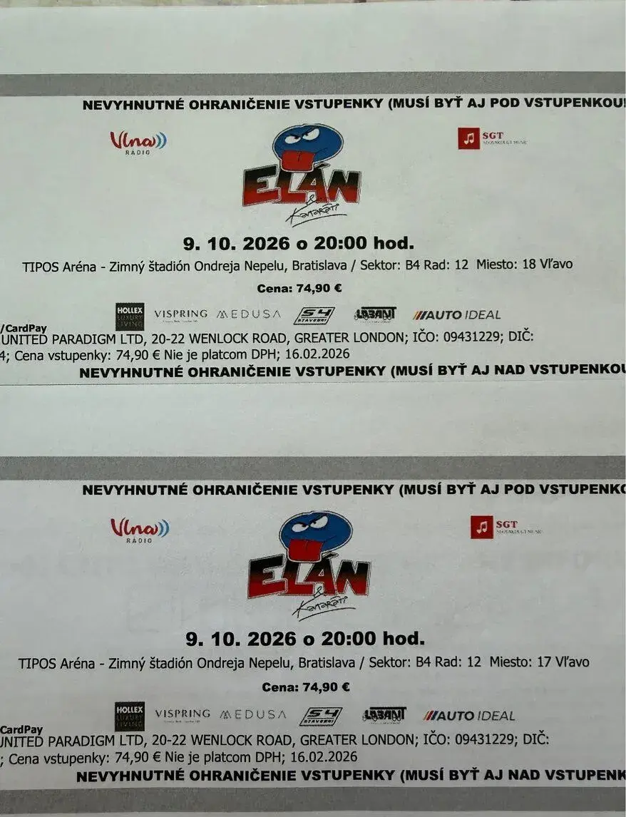 Elán koncert lístky 2ks