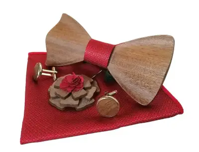 Štýlový drevený motýlik - set s brošňou