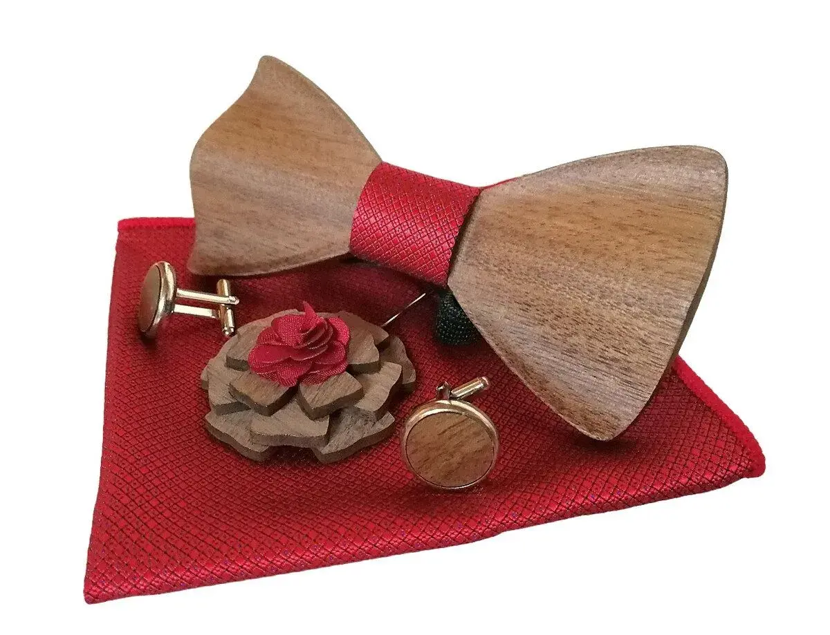 Štýlový drevený motýlik - set s brošňou