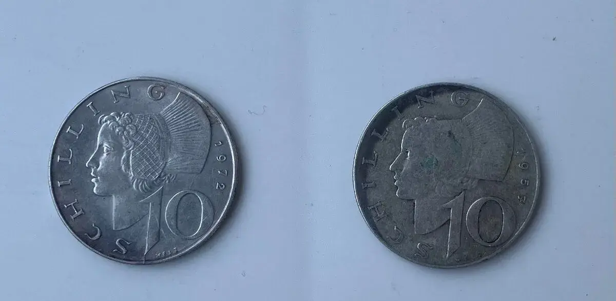 STARÉ STRIEBORNÉ RAKÚSKE MINCE - 10 SCHILLING 1957 a