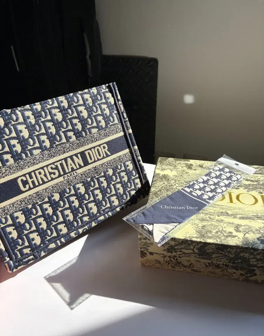 Small Dior Book Tote Blue Dior Oblique Embroidery and Calfsk