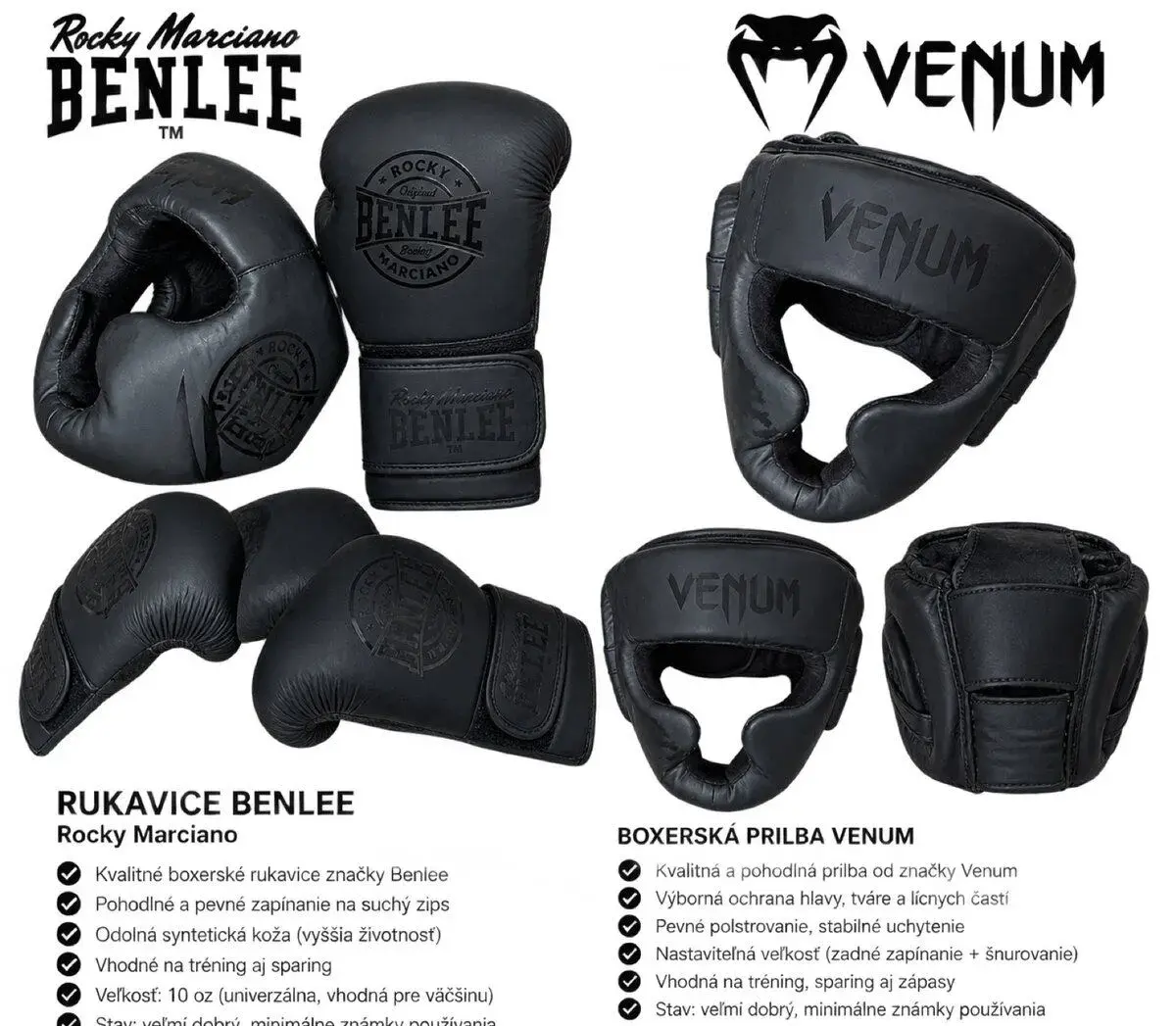 Boxerské rukavice BENLEE + prilba VENUM + bandáže – stav