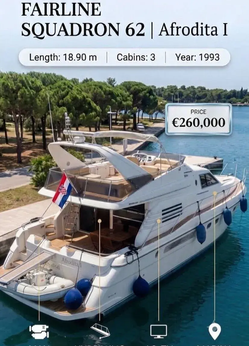 Luxusná motorová jachta Fairline Squadron 62