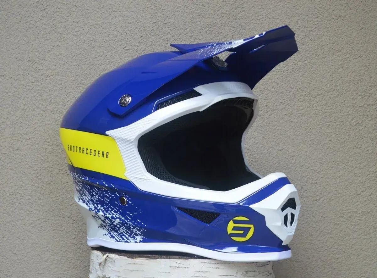 Helma prilba žltá biela modrá shot mx enduro