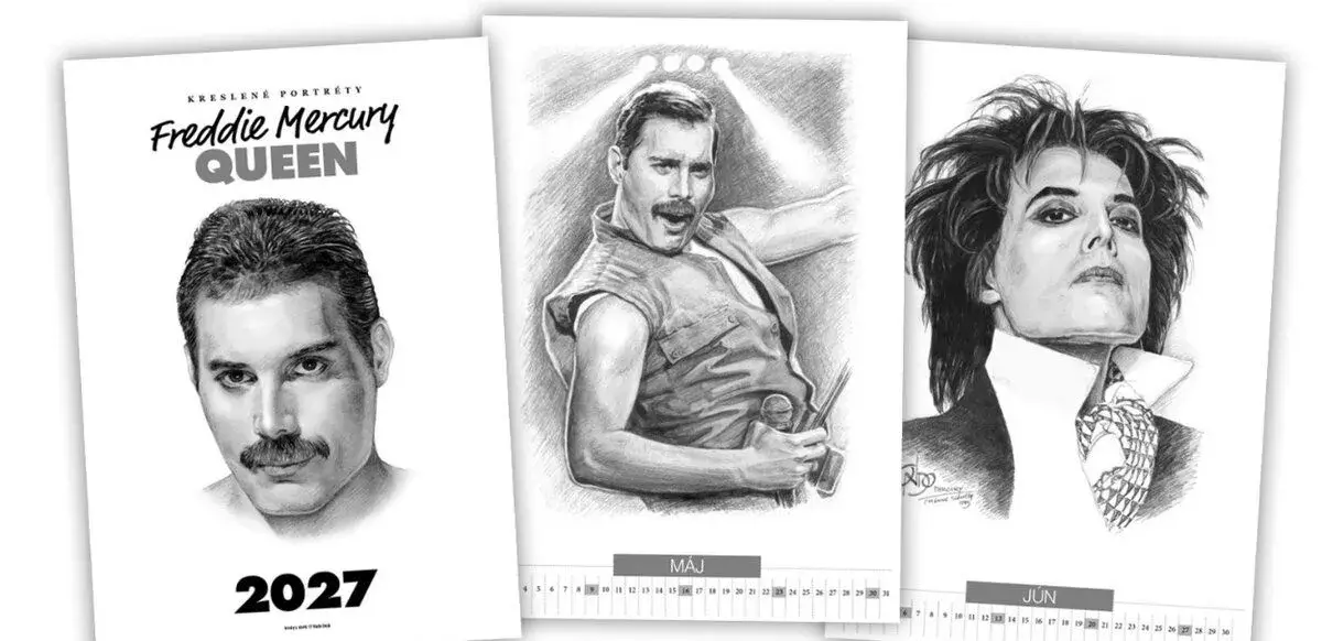 kalendár kreslených portrétov Freddie Mercury Queen 2027