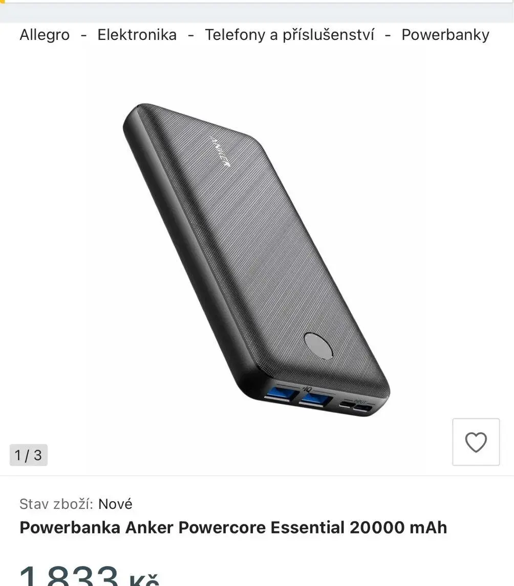 PowerCore Essential 20000 USB, USB-C, Perfektný stav