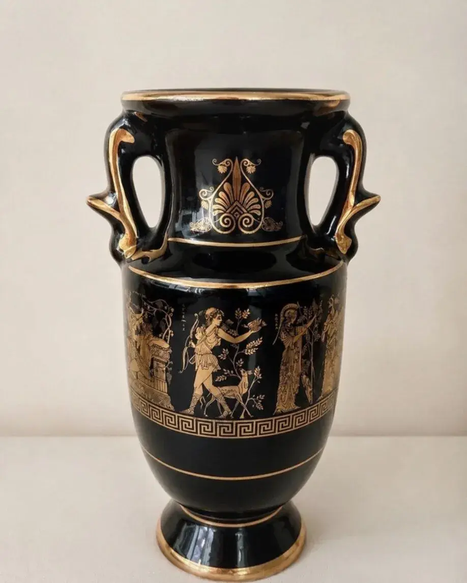 Vintage grécka váza ST – Hand Made in Greece, 24K GOld