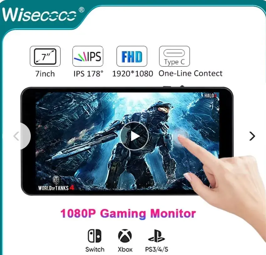 7 Inch 1920x1080 FHD Portable Monitor Touch IPS